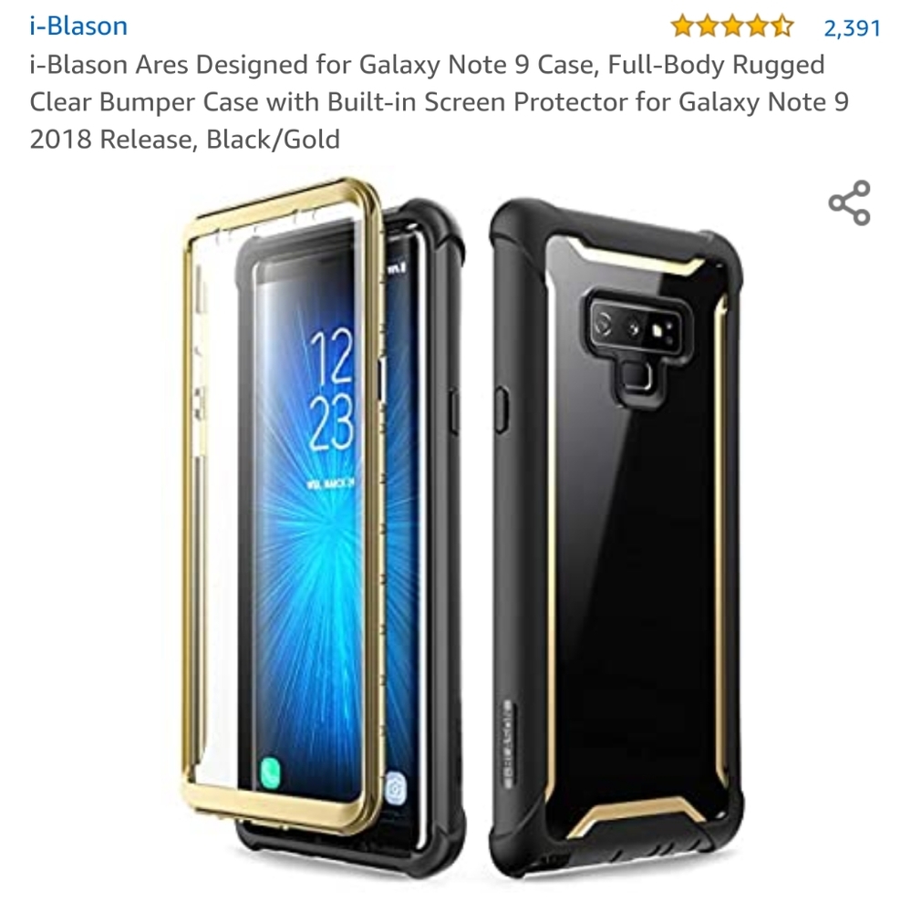 Galaxy note 9 black and gold phone case